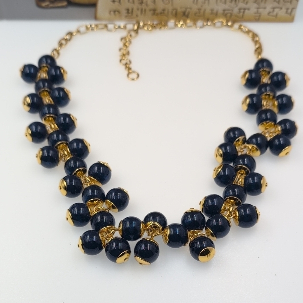 J. Crew Navy Blue and Gold Beaded Necklace
